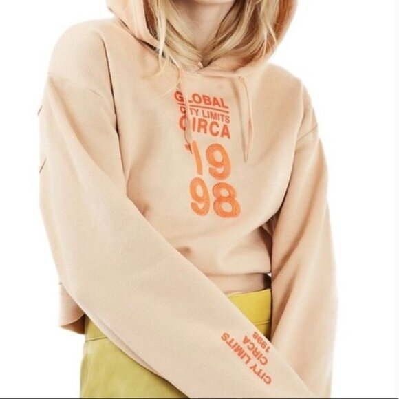 TOPSHOP  City Limits Circa Cropped Embroidered Pullover Hoodie Size 6 - Picture 1 of 12